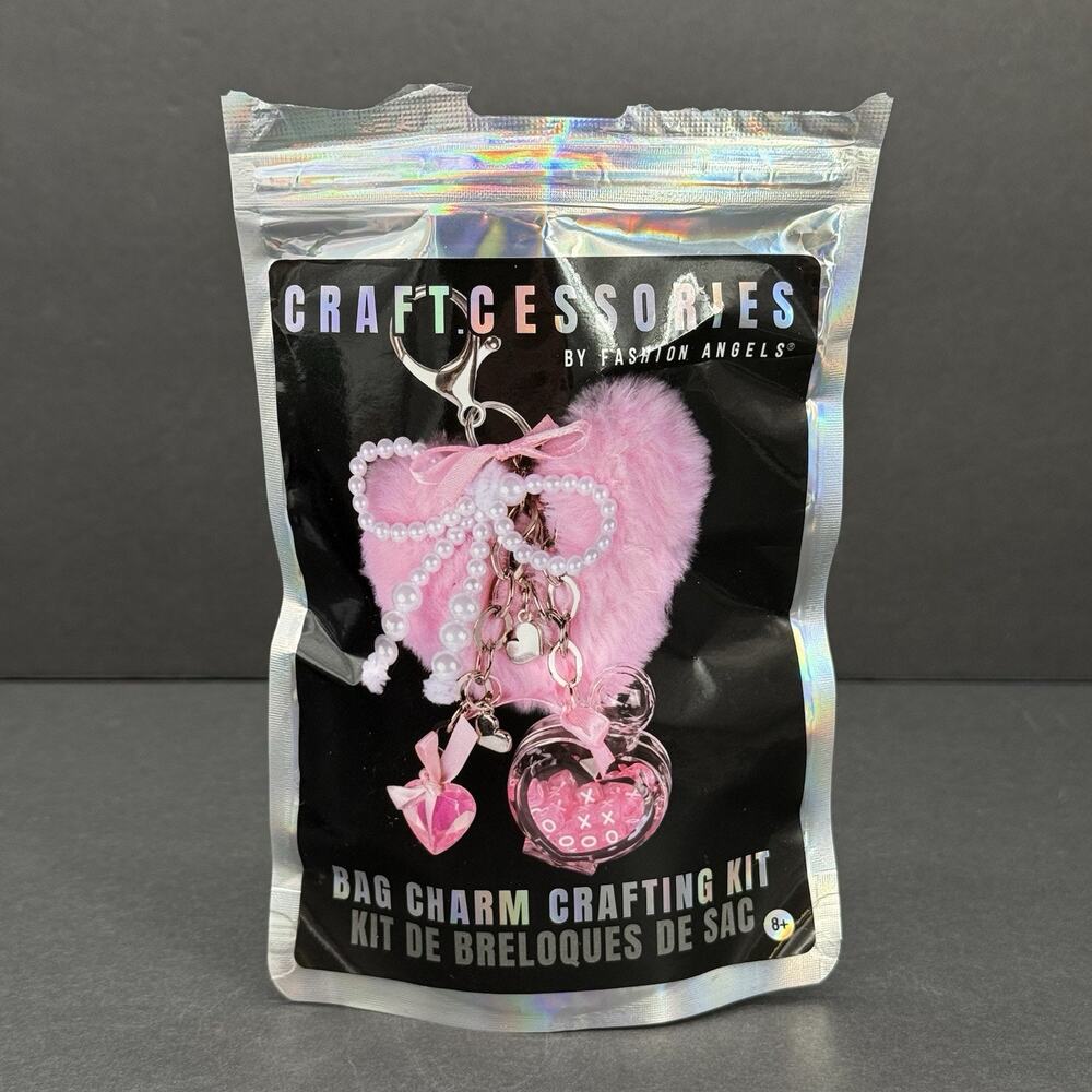 Fashion Angels Craftcessories Beaded Bag Charm Craft Kit Pink Fuzzy Heart